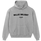 Billie Holiday hoodie – grey men's hoodie with black Billie Holiday letters and Players Couture logo on the chest