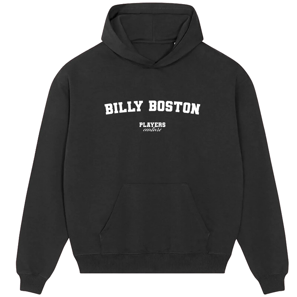 Billy Boston hoodie – black men's hoodie with white Billy Boston letters and Players Couture logo on the chest