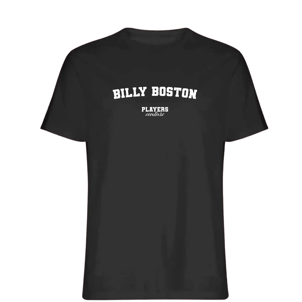 Billy Boston t-shirt – black men's t-shirt with white Billy Boston letters and Players Couture logo on the chest