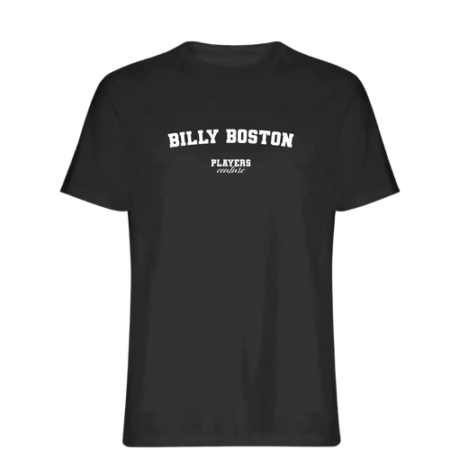 Billy Boston t-shirt – black men's t-shirt with white Billy Boston letters and Players Couture logo on the chest
