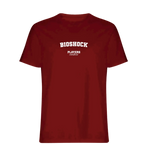 Bioshock t-shirt – red men's t-shirt with white Bioshock letters and Players Couture logo on the chest