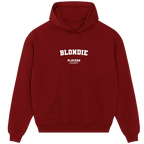 Blondie hoodie – red men's hoodie with white Blondie letters and Players Couture logo on the chest