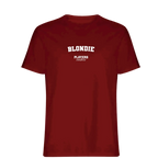 Blondie t-shirt – red men's t-shirt with white Blondie letters and Players Couture logo on the chest