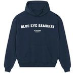 Blue Eye Samurai hoodie – blue men's hoodie with white Blue Eye Samurai letters and Players Couture logo on the chest