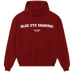 Blue Eye Samurai hoodie – blue men's hoodie with white Blue Eye Samurai letters and Players Couture logo on the chest