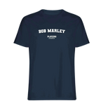Bob Marley t-shirt – navy men's t-shirt with white Bob Marley letters and Players Couture logo on the chest