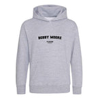 Bobby Moore hoodie – grey kids' hoodie with black Bobby Moore letters and Players Couture logo on the chest