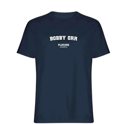 Bobby Orr t-shirt – navy men's t-shirt with white Bobby Orr letters and Players Couture logo on the chest