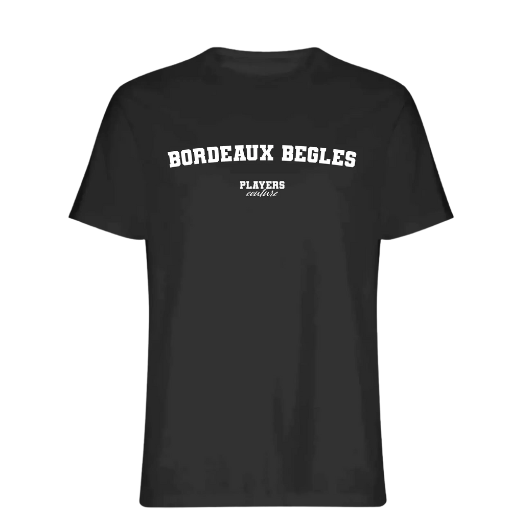 Bordeaux Begles t-shirt – black men's t-shirt with white Bordeaux Begles letters and Players Couture logo on the chest