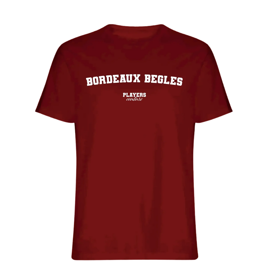 Bordeaux Begles t-shirt – red men's t-shirt with white Bordeaux Begles letters and Players Couture logo on the chest
