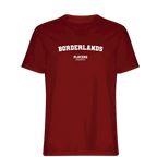 Borderlands t-shirt – red men's t-shirt with white Borderlands letters and Players Couture logo on the chest
