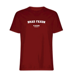 Brad Faxon t-shirt – red men's t-shirt with white Brad Faxon letters and Players Couture logo on the chest