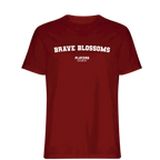 Brave Blossoms t-shirt – red men's t-shirt with white Brave Blossoms letters and Players Couture logo on the chest
