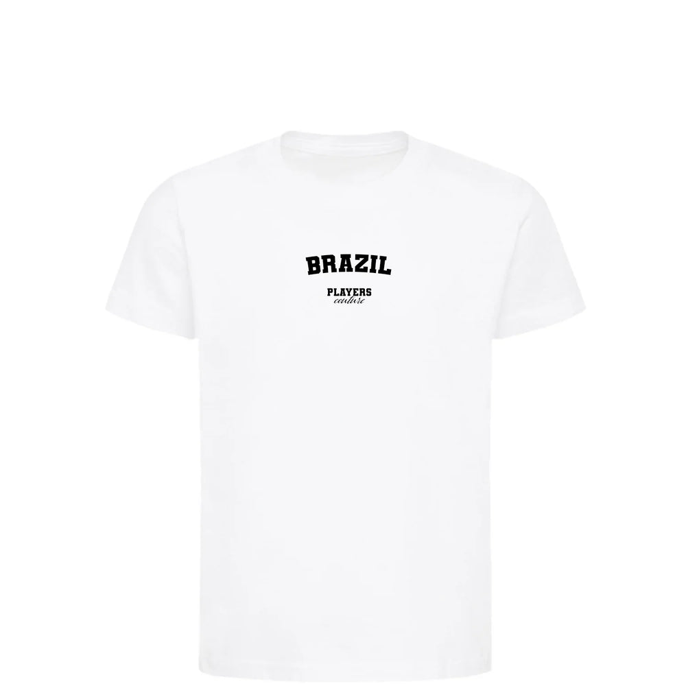 Brazil t-shirt – white kids' t-shirt with black Brazil letters and Players Couture logo on the chest