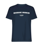 Brisbane Broncos t-shirt – navy men's t-shirt with white Brisbane Broncos letters and Players Couture logo on the chest