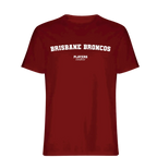 Brisbane Broncos t-shirt – red men's t-shirt with white Brisbane Broncos letters and Players Couture logo on the chest