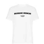 Brisbane Broncos t-shirt – white men's t-shirt with black Brisbane Broncos letters and Players Couture logo on the chest