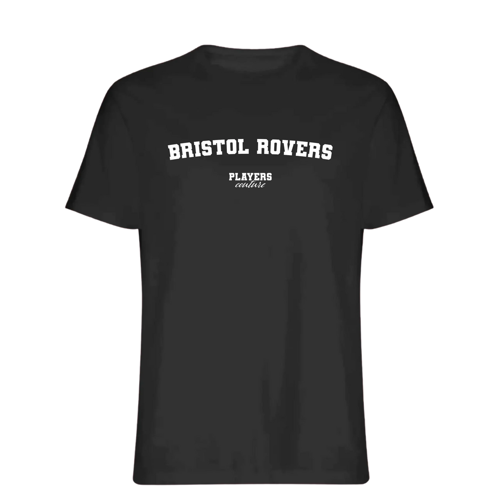 Bristol Rovers t-shirt – black men's t-shirt with white Bristol Rovers letters and Players Couture logo on the chest