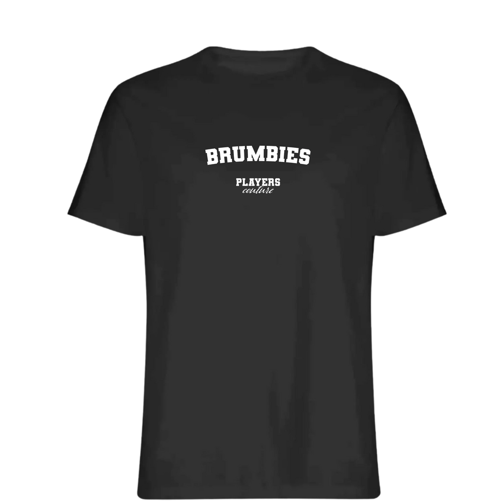 Brumbies t-shirt – black men's t-shirt with white Brumbies letters and Players Couture logo on the chest
