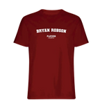 Bryan Robson t-shirt – red men's t-shirt with white Bryan Robson letters and Players Couture logo on the chest