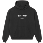 Buffalo hoodie – black men's hoodie with white Buffalo letters and Players Couture logo on the chest
