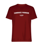 Candace Parker t-shirt – red men's t-shirt with white Candace Parker letters and Players Couture logo on the chest