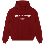 Cardiff Rugby hoodie – red men's hoodie with white Cardiff Rugby letters and Players Couture logo on the chest