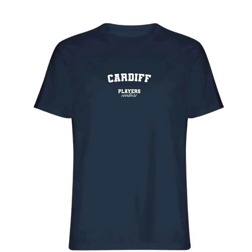 Cardiff t-shirt – navy men's t-shirt with white Cardiff letters and Players Couture logo on the chest