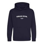 Carles Puyol hoodie – navy kids' hoodie with white Carles Puyol letters and Players Couture logo on the chest
