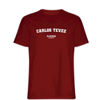 Carlos Tevez t-shirt – red men's t-shirt with white Carlos Tevez letters and Players Couture logo on the chest