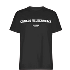 Carlos Valderrama t-shirt – black men's t-shirt with white Carlos Valderrama letters and Players Couture logo on the chest