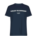 Carlos Valderrama t-shirt – navy men's t-shirt with white Carlos Valderrama letters and Players Couture logo on the chest