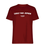 Carly Rae Jepsen t-shirt – red men's t-shirt with white Carly Rae Jepsen letters and Players Couture logo on the chest