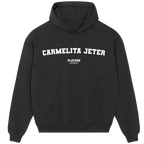 Carmelita Jeter hoodie – black men's hoodie with white Carmelita Jeter letters and Players Couture logo on the chest