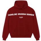 Caroline Graham Hansen hoodie – red men's hoodie with white Caroline Graham Hansen letters and Players Couture logo on the