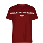Caroline Graham Hansen t-shirt – red men's t-shirt with white Caroline Graham Hansen letters and Players Couture logo on the