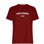 Castlevania t-shirt – red men's t-shirt with white Castlevania letters and Players Couture logo on the chest