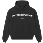 Castres Olympique hoodie – black men's hoodie with white Castres Olympique letters and Players Couture logo on the chest
