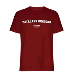 Catalans Dragons t-shirt – red men's t-shirt with white Catalans Dragons letters and Players Couture logo on the chest