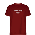 Celine Dion t-shirt – red men's t-shirt with white Celine Dion letters and Players Couture logo on the chest