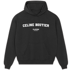 Celine Boutier hoodie – black men's hoodie with white Celine Boutier letters and Players Couture logo on the chest