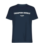 Champion Hurdle t-shirt – navy men's t-shirt with white Champion Hurdle letters and Players Couture logo on the chest