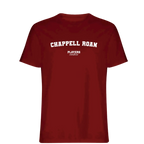 Chappell Roan t-shirt – red men's t-shirt with white Chappell Roan letters and Players Couture logo on the chest