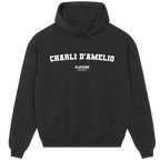 Charli D’Amelio hoodie – black men's hoodie with white Charli D’Amelio letters and Players Couture logo on the chest