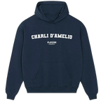 Charli D’Amelio hoodie – navy men's hoodie with white Charli D’Amelio letters and Players Couture logo on the chest