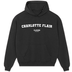 Charlotte Flair hoodie – black men's hoodie with white Charlotte Flair letters and Players Couture logo on the chest