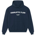 Charlotte Flair hoodie – navy men's hoodie with white Charlotte Flair letters and Players Couture logo on the chest