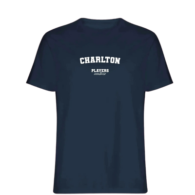 Charlton t-shirt – navy men's t-shirt with white Charlton letters and Players Couture logo on the chest