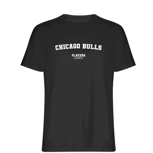 Chicago Bulls t-shirt – black men's t-shirt with white Chicago Bulls letters and Players Couture logo on the chest