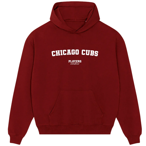 Chicago Cubs hoodie – red men's hoodie with white Chicago Cubs letters and Players Couture logo on the chest